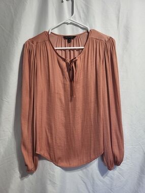 Banana Republic Dusty Rose Tie-Neck Long Sleeve Blouse, Size Medium